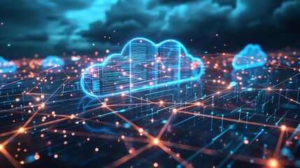 Fototapeta premium Abstract digital cloud computing network.