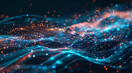 Abstract digital background with glowing lines and dots, creating a futuristic and dynamic feel.