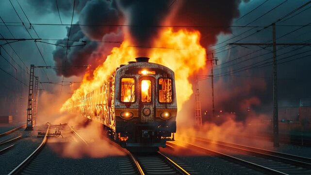 Devastating fire in a passenger train car