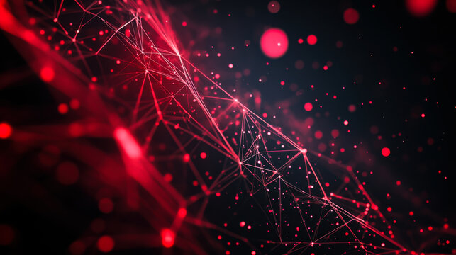 Abstract representation of interconnected nodes and lines in vibrant red hues against a dark background creates a modern digital design