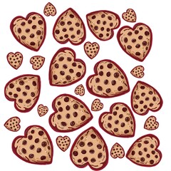 seamless pattern with hearts. Cookie icon set.Hand drawn ink sketch cookies.Cartoon illustration vector illustration background. Set of cookies doodle isolated on clean background. Colorful cookie 