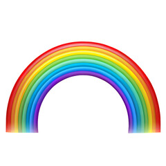 A colorful rainbow spectrum arcs across a bright blue sky with fluffy cloud elements.AI Generated