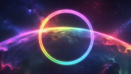 Fototapeta premium Rainbow Laser Circle Art: Stunning Glitch Effect in Outer Space