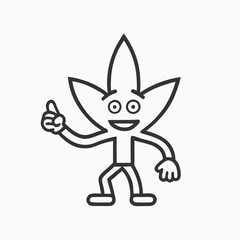 Fototapeta premium Cannabis leaf cartoon character sitting on his feet smoking joint. Retro ganja with face mascot concept vector illustration