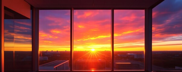 Fototapeta premium A stunning sunrise viewed through large glass window panes