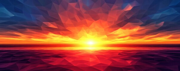 Obraz premium Abstract geometric sunset over a sea or body of water