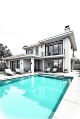 Rendering of Modern Two-Story House with Swimming Pool