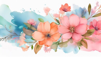 A watercolor brushstroke effect with delicate flowers, creating a soft and artistic floral design