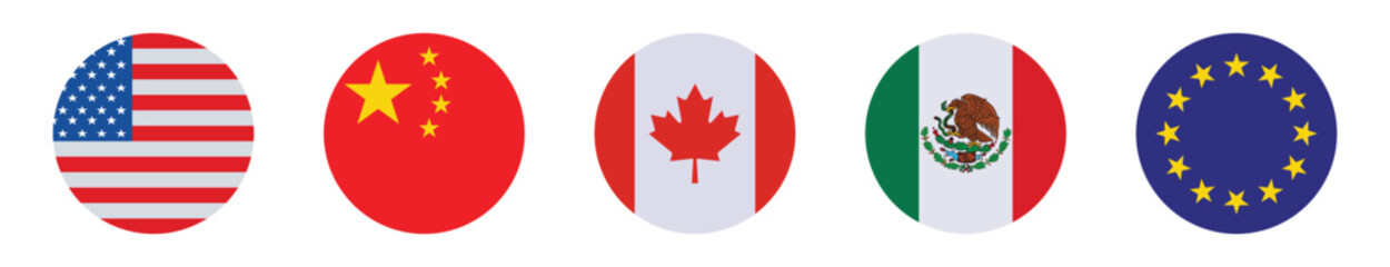 america, china, canada, mexico and Flag of Europe vector. Round flag vector  © ikonisto