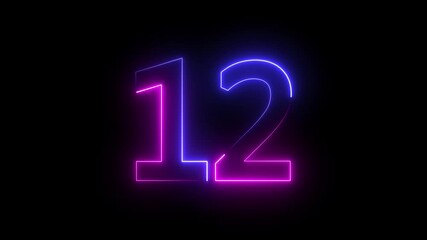 A neon 12 text icon featuring glowing, vibrant hues with a sleek, modern design. The letters pulse and flicker, creating a futuristic and dynamic visual effect.