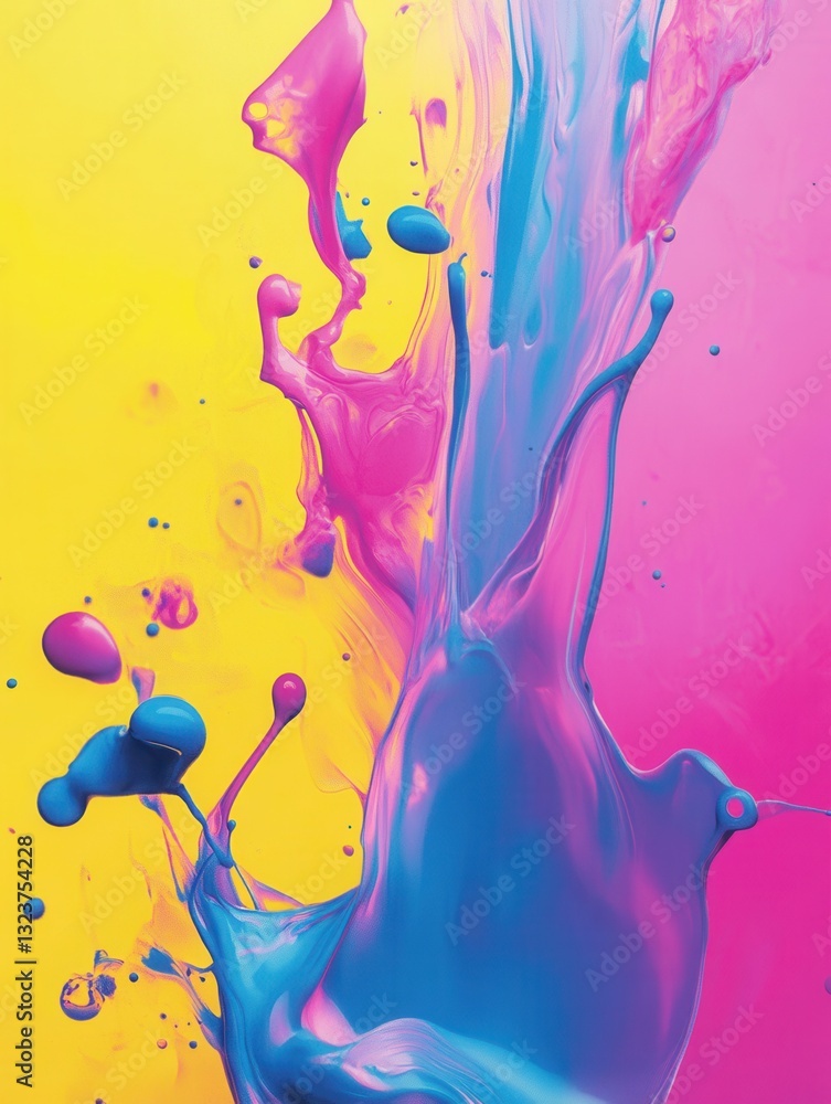 Poster Vivid splashes of paint create an eye-catching abstract design with iridescent colors in a harmonious gradient