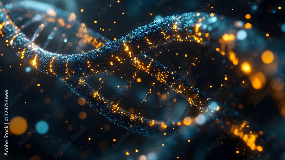 Poster the double helix structure illuminated with particle effects