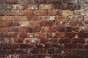 Obraz premium Weathered red brick wall close-up, texture detail. AI generated