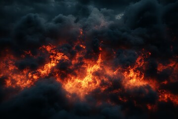 Intense fire and dark smoke scene. AI generated