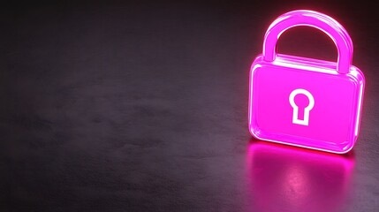 Fototapeta premium Bright Pink Neon Padlock on Dark Background with Glowing Effect for Digital Security Concept