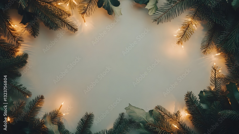 Aufkleber greenery and string lights decorate a festive frame border design