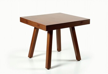 Fototapeta premium White Background Wooden Side Table: Sleek and Modern Design with a Focus on the Wood Texture for Interiors