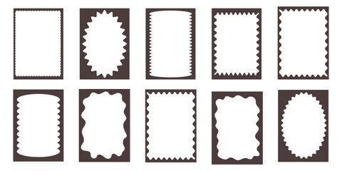 Groovy frame jagged scallop edge, frame text box or border. Curve funky y2k retro form, geometric shape, framework. Wiggle figure, rectangle.