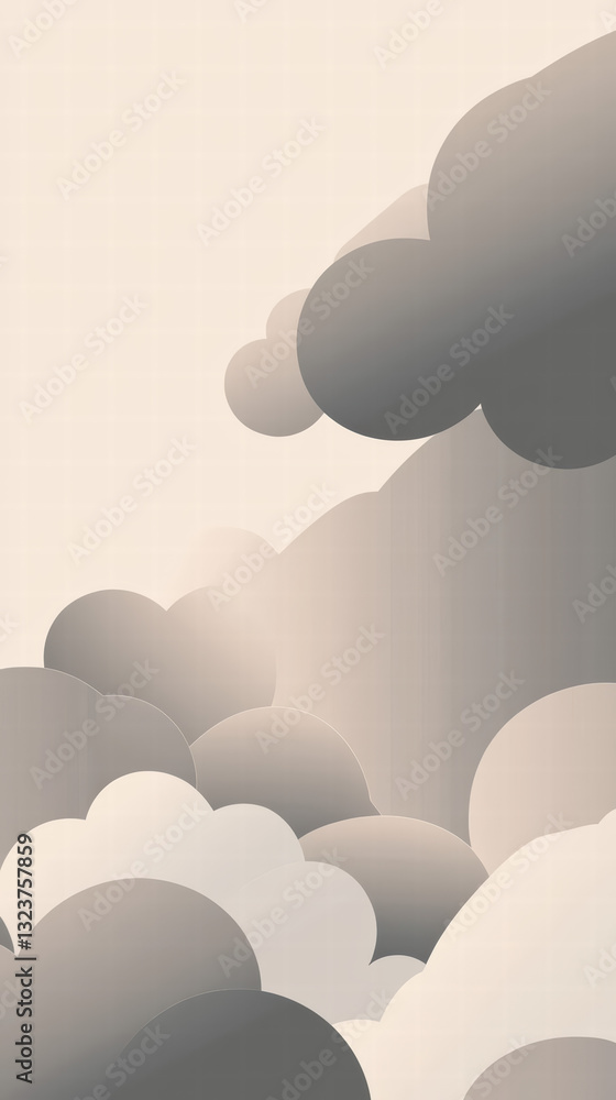 Poster abstract cloudscape: a serene and abstract cloudscape with soft, overlapping clouds in shades of gre