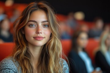 Business Symposium Female Speaker Presenting at Conference Event with Audience Participation