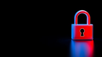 Digital padlock glowing in red and blue against a dark background symbolizing security and protection concepts