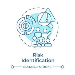 Fototapeta premium Risk identification soft blue concept icon. Analyzing situations. Danger management process. Round shape line illustration. Abstract idea. Graphic design. Easy to use in promotional material