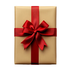 Top view of Christmas gift box wrapped in brow isolated on transparent background