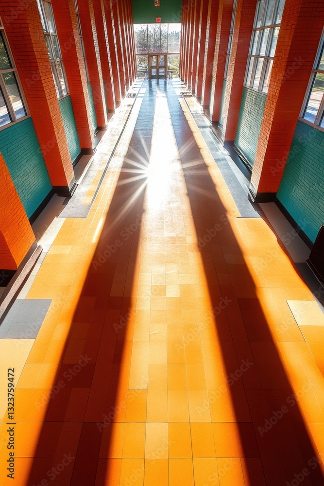 Aufkleber symmetrical solar design vibrant architectural corridor with luminous geometric perspective - innova