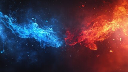 Obraz premium Clash of Elements: A stunning visual representation of opposing forces. This digital artwork juxtaposes vivid blue and red elements.