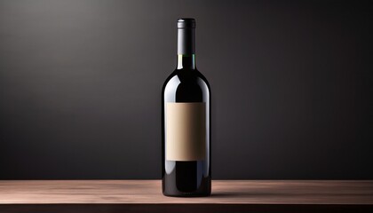 Fototapeta premium A black wine bottle with a minimalist label, gently lit against a solid background, creating a sleek and sophisticated ambiance