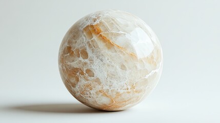A mesmerizing natural sphere, crafted from a unique stone, lay serenely on a pristine white backdrop. Its surface, adorned with intricate patterns and a detailed texture, hinted at the earth s raw