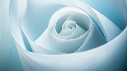 An elegant paper rose unfurls gracefully, showcasing delicate layers and ethereal beauty in soft, calming shades of blue and white.