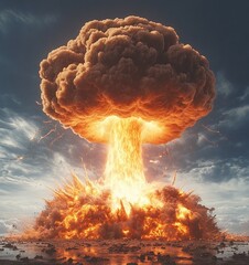 nuclear explosion fiery blast mushroom cloud destruction chaos warfare fallout