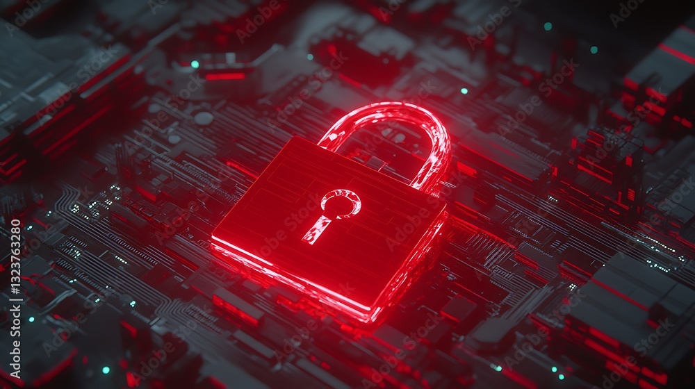 Poster futuristic digital lock on circuit board background representing cybersecurity and data protection c