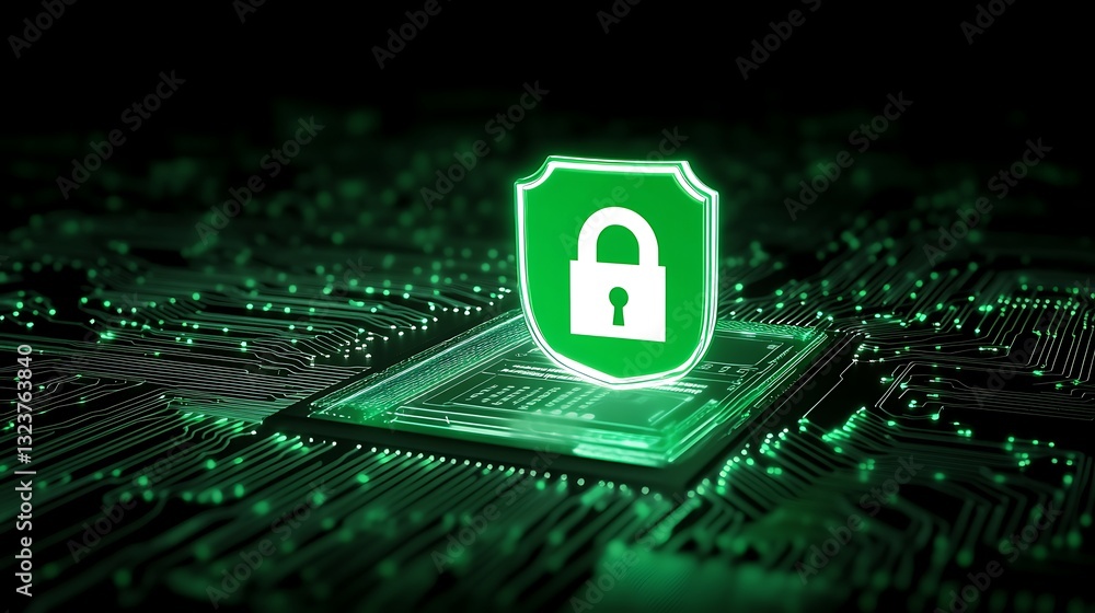 Aufkleber futuristic digital padlock symbol over circuit board representing cybersecurity and data protection 