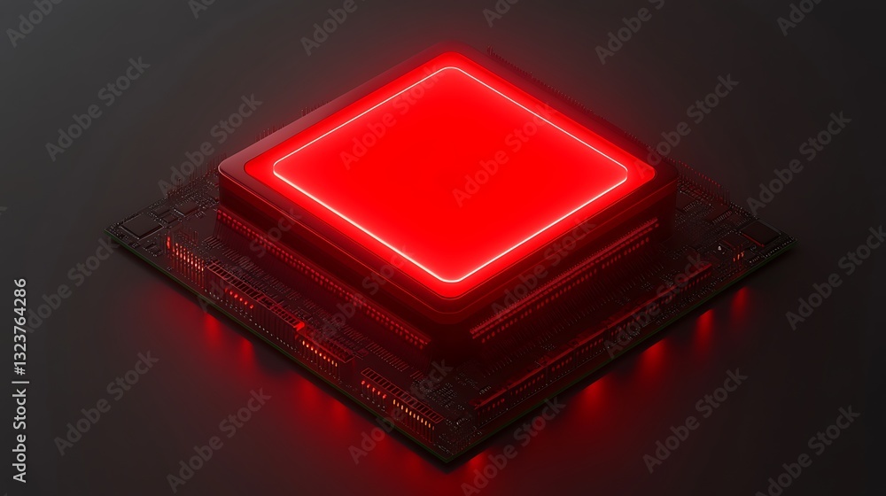 Poster futuristic red led circuit board with glowing edge highlights and dark background for technology the