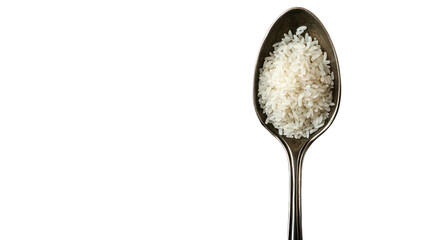 Rice flakes in a metal spoon, black background, top view --ar 16:9