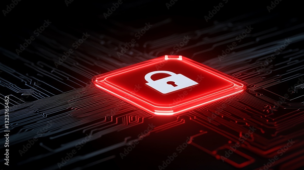Aufkleber high-tech cyber security concept with red lock symbol on digital circuit background