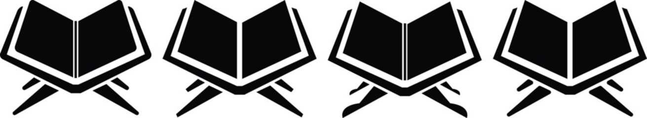 Islamic Book Al-Quran Reading silhouette Icons Set vector illustration