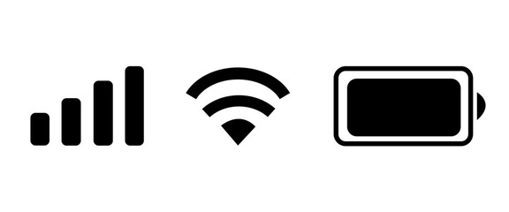 set wifi icon isolated on white background for phone. Phone bar status Icons, battery Icon, wifi signal strength. Vector for mobile phone