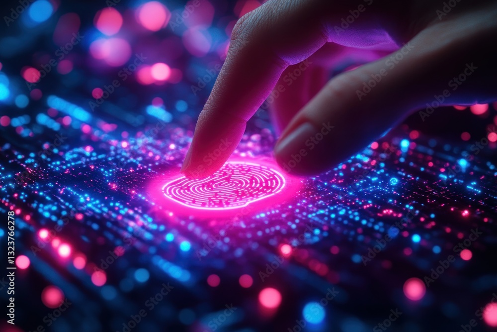 Poster fingerprint recognition biometric authentication cybersecurity digital security future technology