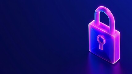 Neon Glowing Lock Symbol on Dark Background Representing Security and Protection Concepts in Modern Technology
