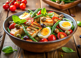Gourmet Niçoise Salad Served in Earthenware Bowl