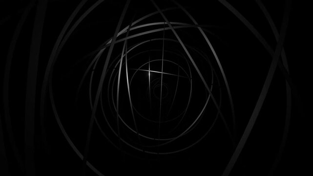 abstract geometric looped bg with rings form complex twisted spiral and light effects. Rings flash neon multicolor lights. Neon ring bulbs for show or events, festivals or concerts, vj night clubs.