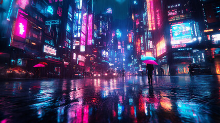 Fototapeta premium Neon Dreams: Cyberpunk Cityscape Background