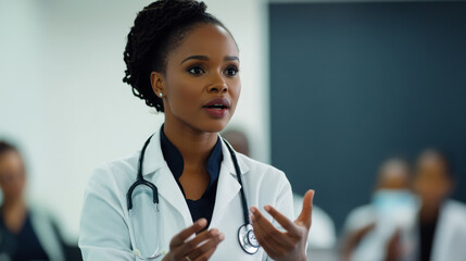 Medical professional engages students in a learning session about healthcare in a classroom setting