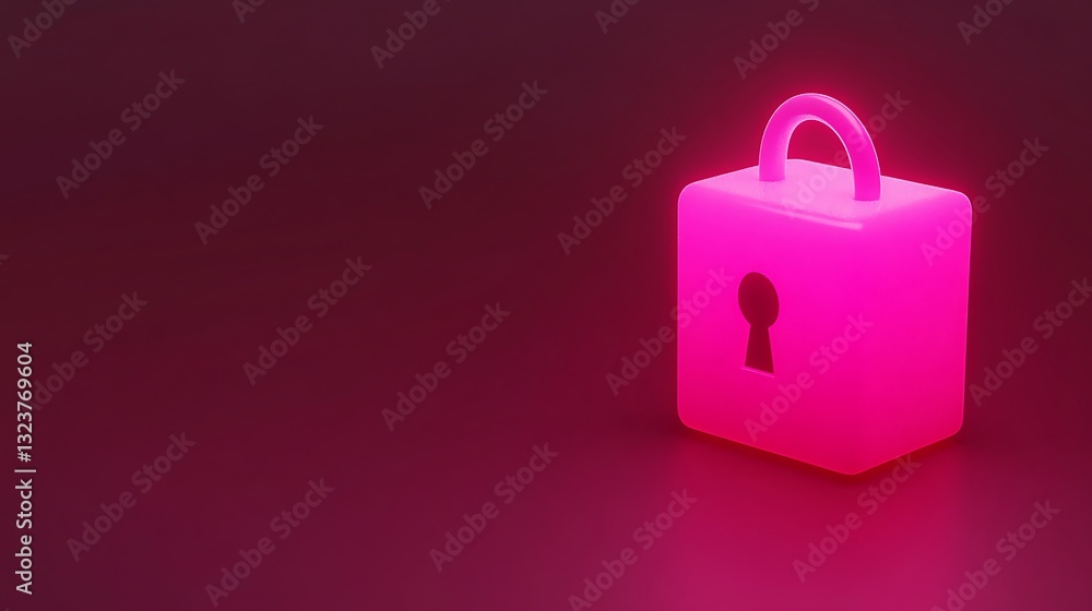 Poster pink lock icon with keyhole in a minimalistic style against a dark background for security theme des