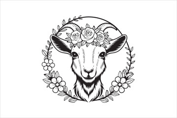 Floral Goat Line Art Illustration vector
