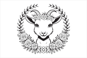 Floral Goat Line Art Illustration vector
