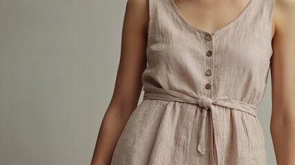 woman in a natural gray dress